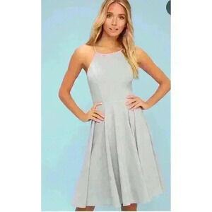 LULUS Size MEDIUM Irresistible Charm Grey Midi Dress